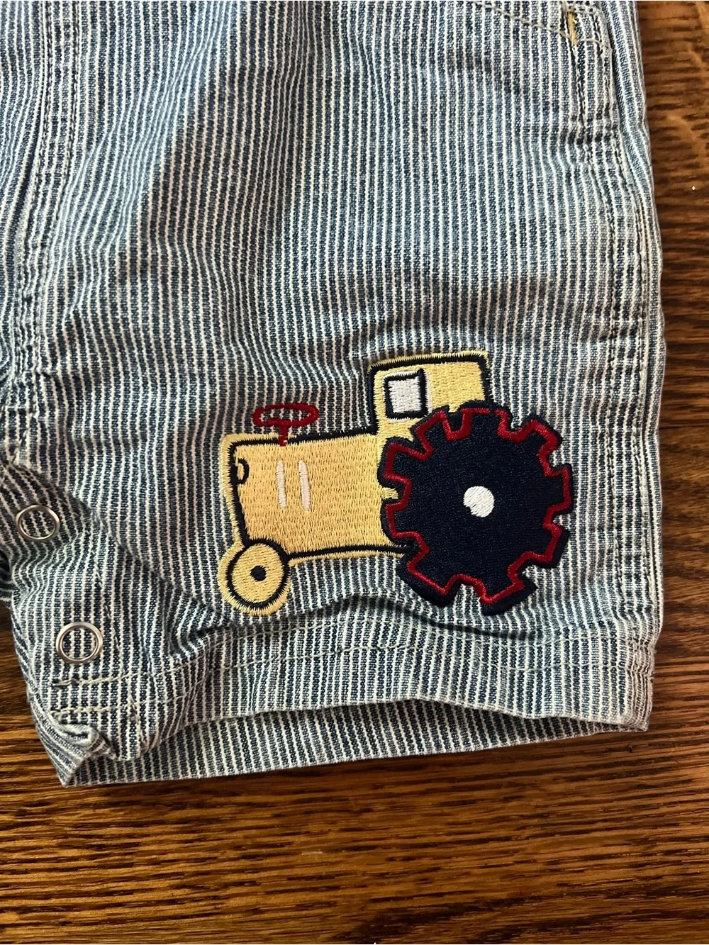 Vintage Carter’s Striped Blue Baby Overalls with Tractor Patch